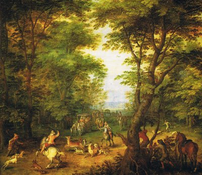 Hirschjagd im Wald von Jan the Elder Brueghel